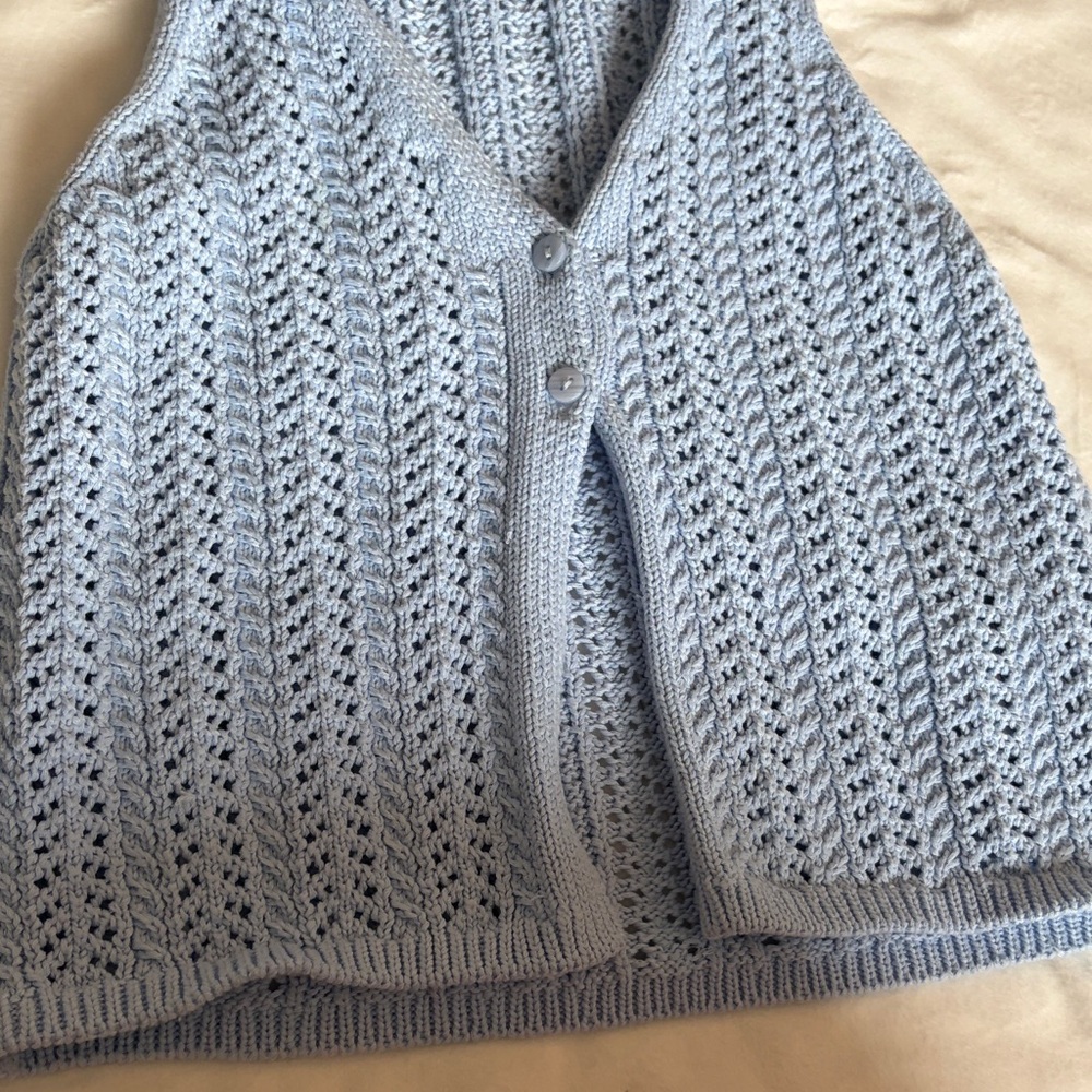 Primark Light Blue Open-Knit Button-Front Vest - Picture 3 of 4